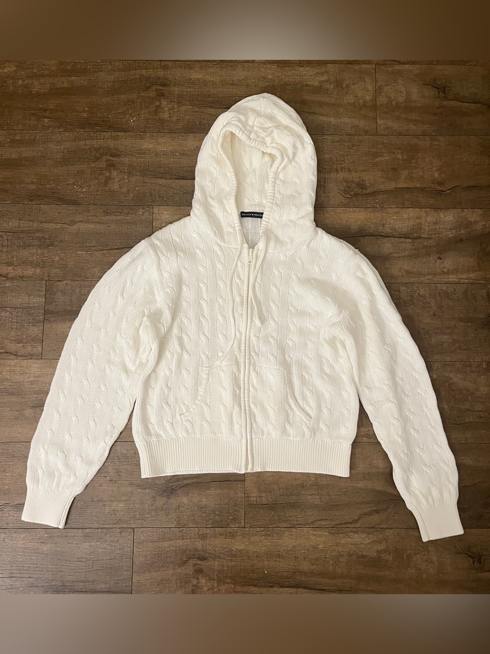 Brandy Melville White Cable Knit Hoodie Sweater